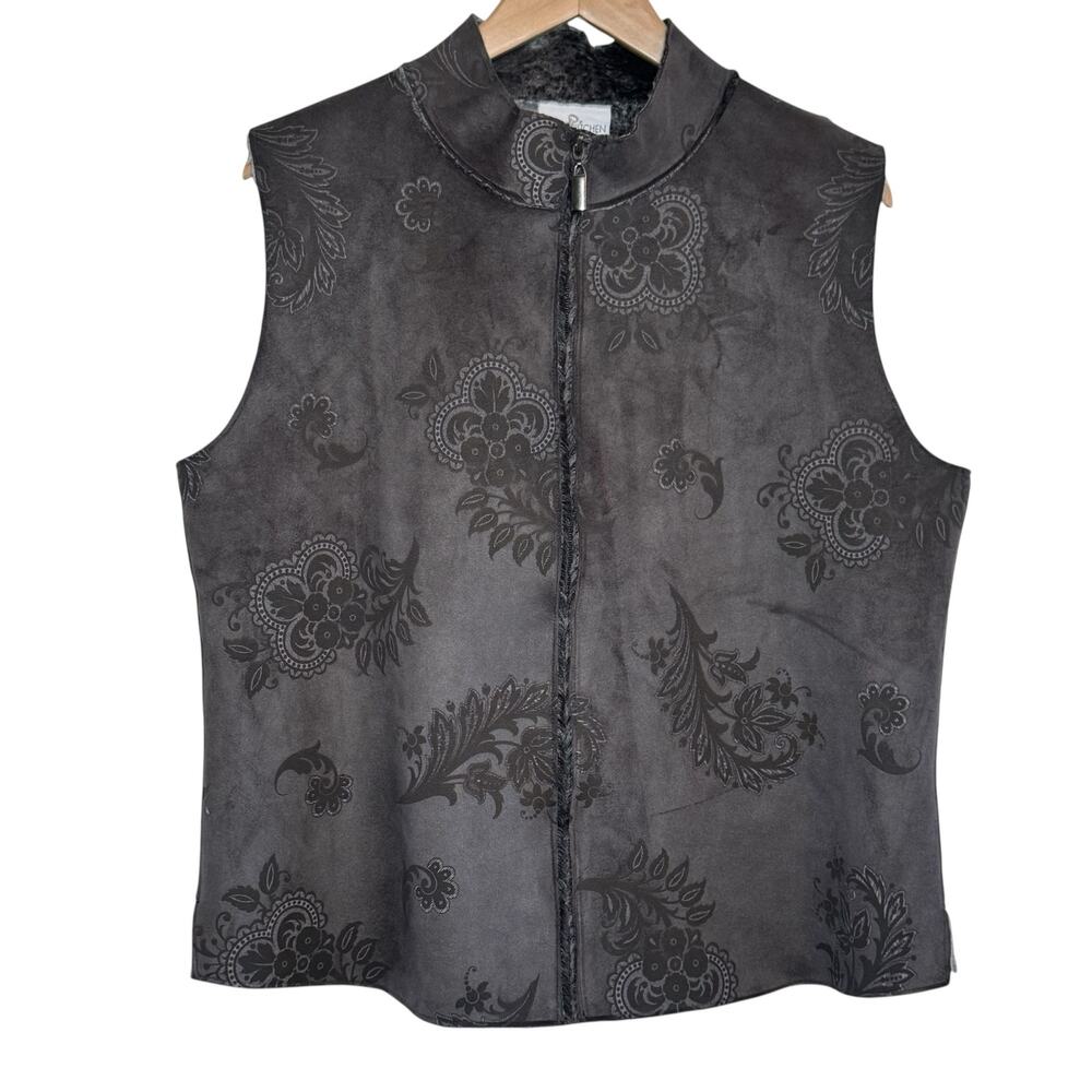 Robert Kitchen Size XL Gray Paisley Print Faux Suede Lined Vest Made in Canada